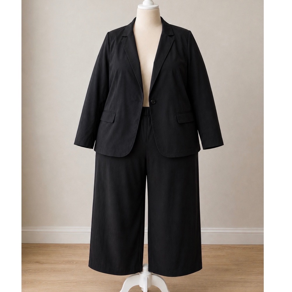 Liz & Me Pant Suit Women 4X Black NWT 2pc Blazer Wide Leg Trousers Professional